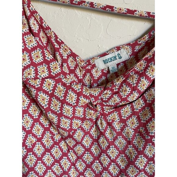 New! Rockin' G Tribal Aztec Geometric Southwestern Peasant Top Sweetheart Smocki - Picture 4 of 9